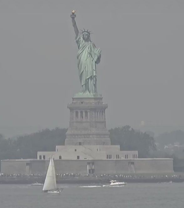 Statue of Liberty in gray conditions during the northbound voyage
